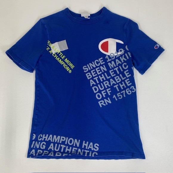 Vintage Champion Graphic T-Shirt Athletic Durable Tee‎ Blue Large - Picture 1 of 7